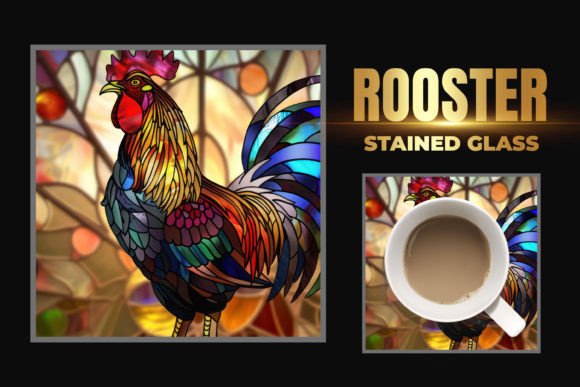 Download Rooster Stained Glass Square Coaster - Rooster stained glass Collection