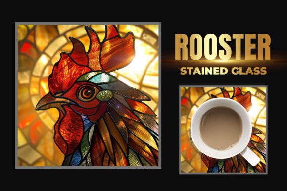 Download Rooster Stained Glass Square Coaster - Rooster stained glass Collection