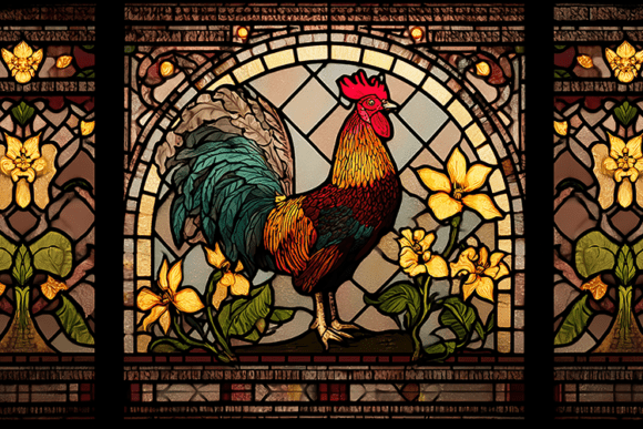 Download Rooster Stained Glass Panel Art - Rooster stained glass Collection